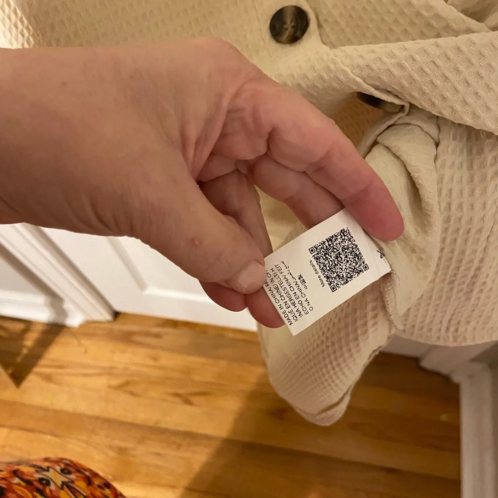 SHEIN Cream Button-Up Waffle Texture Long Sleeve Shirt - Picture 3 of 6